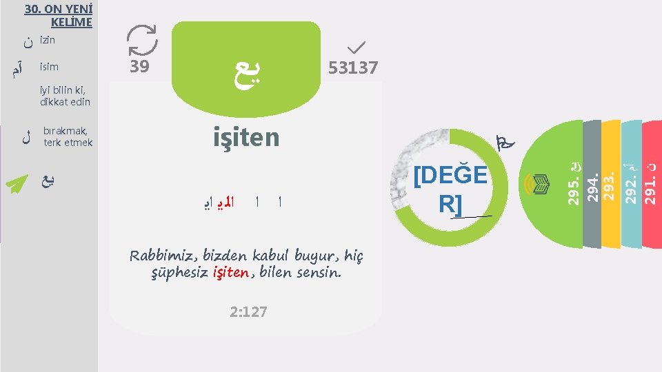 30. ON YENİ KELİME isim iyi bilin ki, dikkat edin 300. ﻥ 299. ﻝ