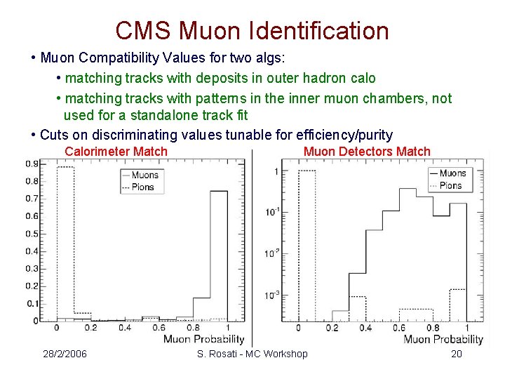 CMS Muon Identification • Muon Compatibility Values for two algs: • matching tracks with