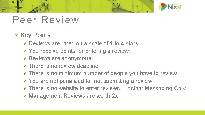 Peer Review Key Points Reviews are rated on a scale of 1 to 4