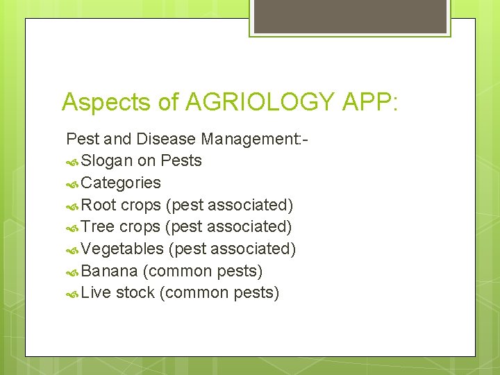 Aspects of AGRIOLOGY APP: Pest and Disease Management: Slogan on Pests Categories Root crops