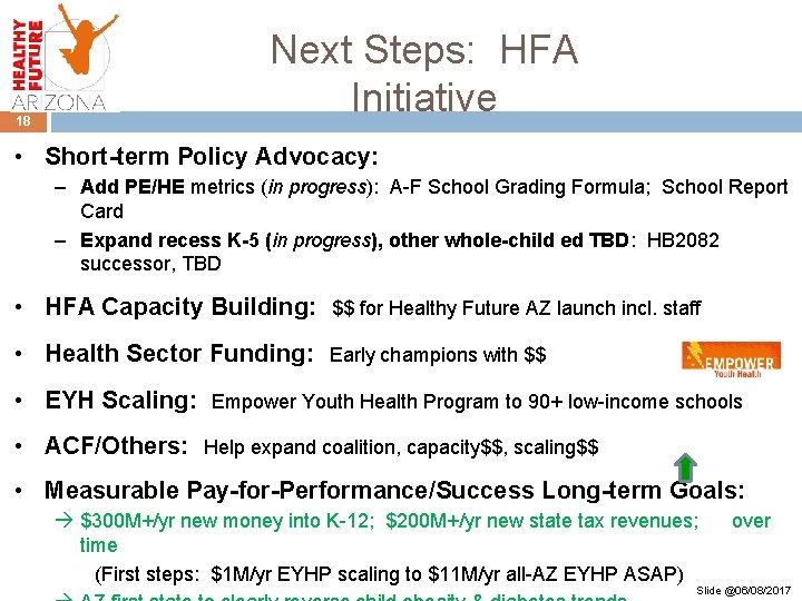 Next Steps: HFA Initiative 18 • Short-term Policy Advocacy: – Add PE/HE metrics (in