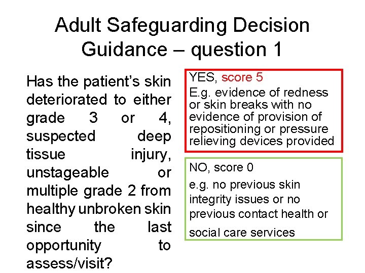Adult Safeguarding Decision Guidance – question 1 Has the patient’s skin deteriorated to either