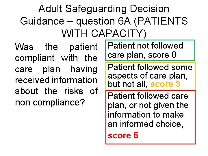 Adult Safeguarding Decision Guidance – question 6 A (PATIENTS WITH CAPACITY) Was the patient