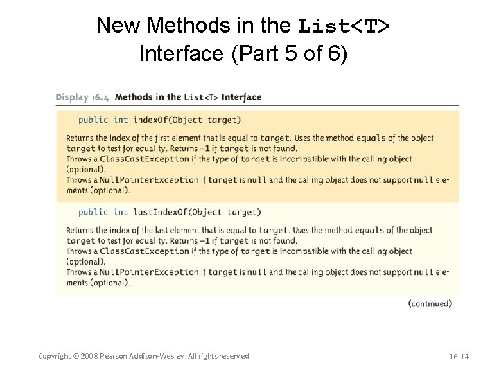 New Methods in the List<T> Interface (Part 5 of 6) Copyright © 2008 Pearson