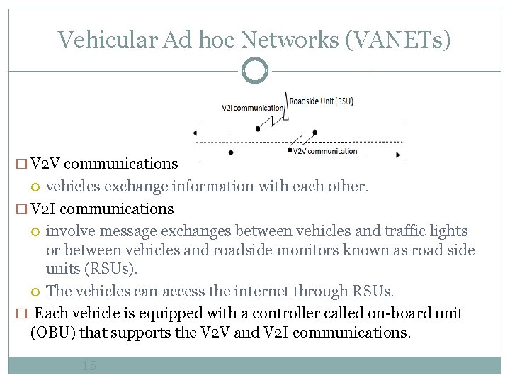 Vehicular Ad hoc Networks (VANETs) � V 2 V communications vehicles exchange information with