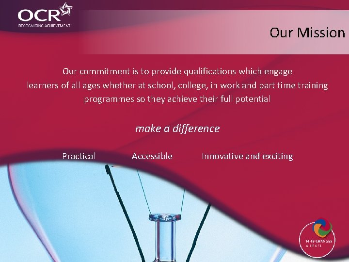 Our Mission Our commitment is to provide qualifications which engage learners of all ages