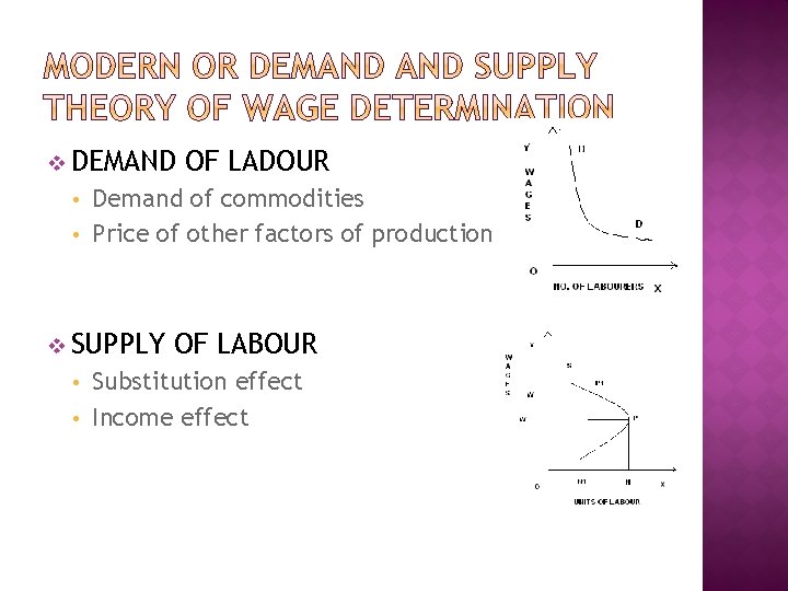 v DEMAND OF LADOUR Demand of commodities • Price of other factors of production