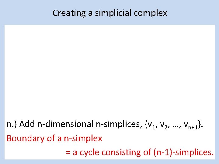 Creating a simplicial complex n. ) Add n-dimensional n-simplices, {v 1, v 2, …,