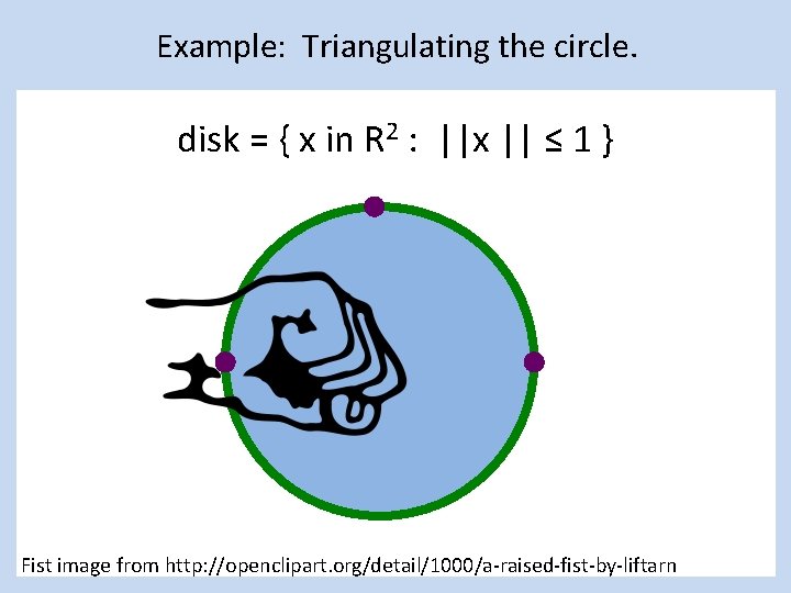Example: Triangulating the circle. disk = { x in R 2 : ||x ||