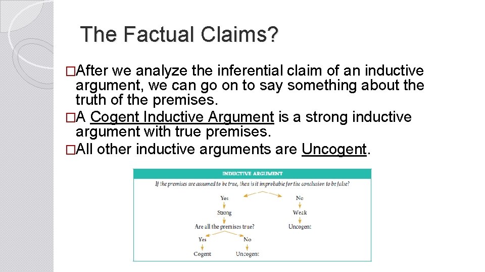 The Factual Claims? �After we analyze the inferential claim of an inductive argument, we