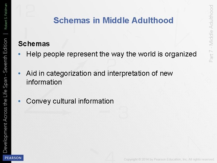Schemas in Middle Adulthood Schemas • Help people represent the way the world is