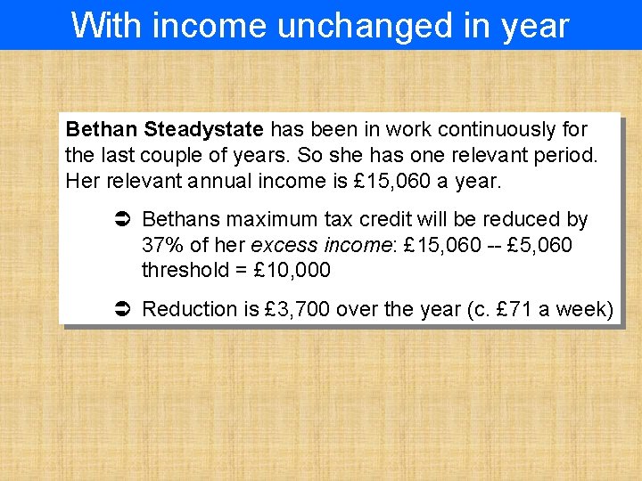 With income unchanged in year Bethan Steadystate has been in work continuously for the