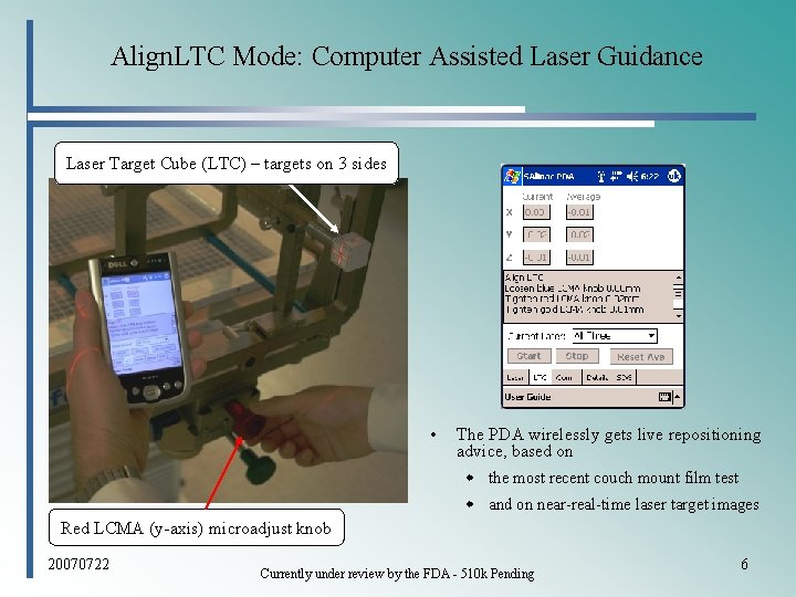 Align. LTC Mode: Computer Assisted Laser Guidance Laser Target Cube (LTC) – targets on