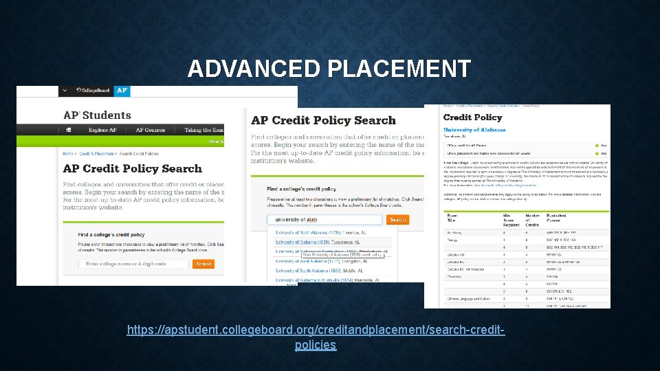 ADVANCED PLACEMENT https: //apstudent. collegeboard. org/creditandplacement/search-creditpolicies 