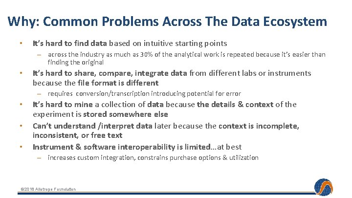 Why: Common Problems Across The Data Ecosystem • It’s hard to find data based