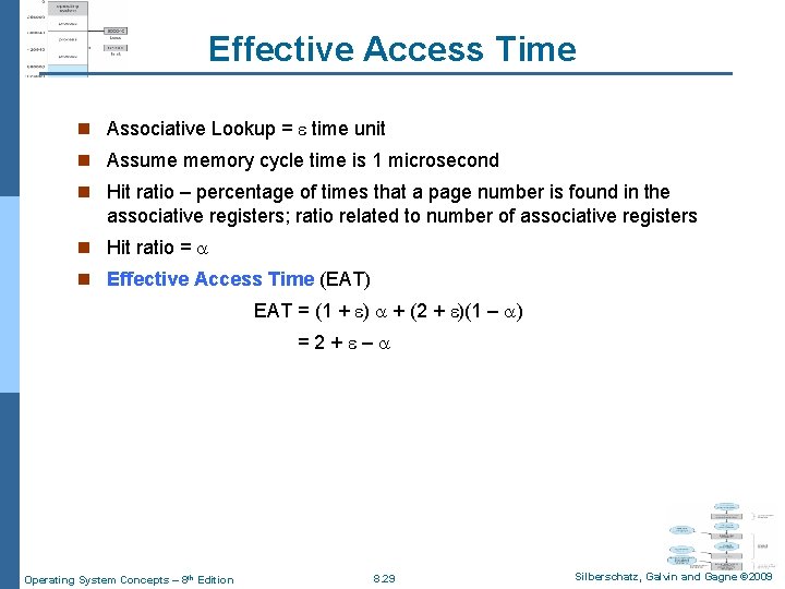 Effective Access Time n Associative Lookup = time unit n Assume memory cycle time