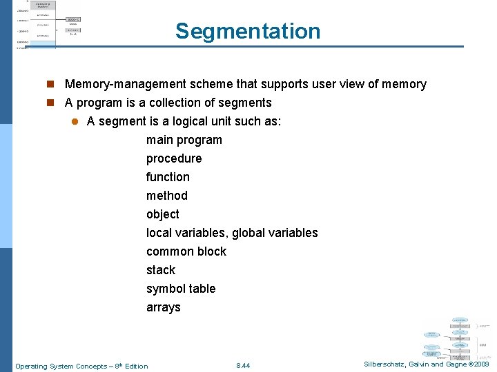 Segmentation n Memory-management scheme that supports user view of memory n A program is