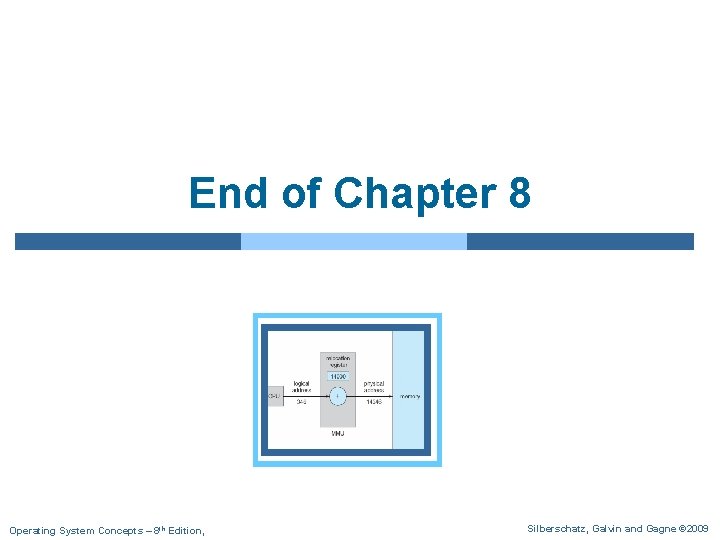 End of Chapter 8 Operating System Concepts – 8 th Edition, Silberschatz, Galvin and