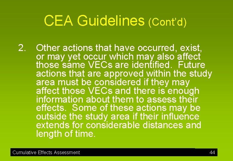 CEA Guidelines (Cont’d) 2. Other actions that have occurred, exist, or may yet occur