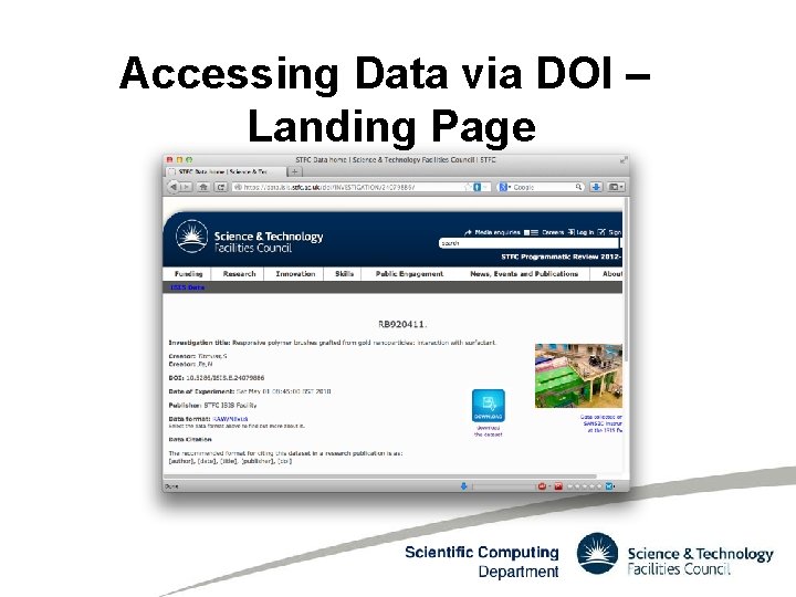 Accessing Data via DOI – Landing Page 