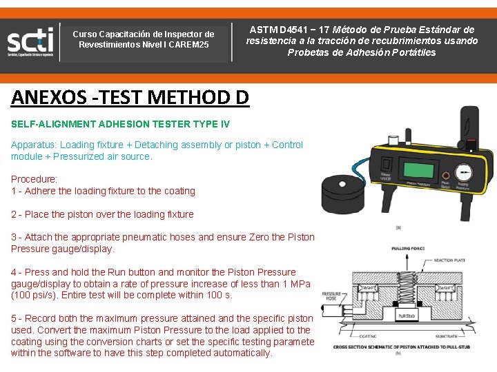 Curso Capacitación de Inspector de Revestimientos Nivel I CAREM 25 ASTM D 4541 D