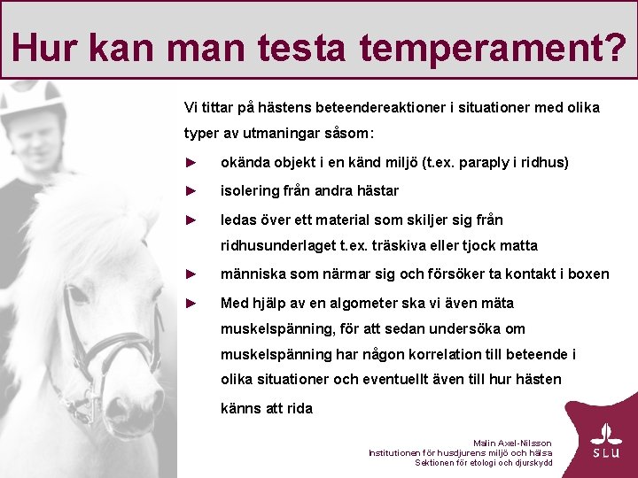 Hur kan man testa temperament? Vi tittar på hästens beteendereaktioner i situationer med olika