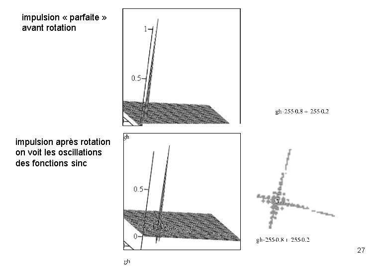 impulsion « parfaite » avant rotation impulsion après rotation on voit les oscillations des impulsion « parfaite » avant rotation impulsion après rotation on voit les oscillations des