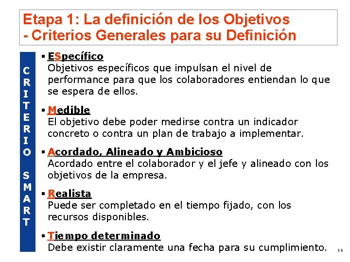 Etapa 1: La definición de los Objetivos - Criterios Generales para su Definición §