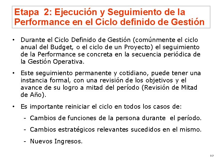 Etapa 2: Ejecución y Seguimiento de la Performance en el Ciclo definido de Gestión