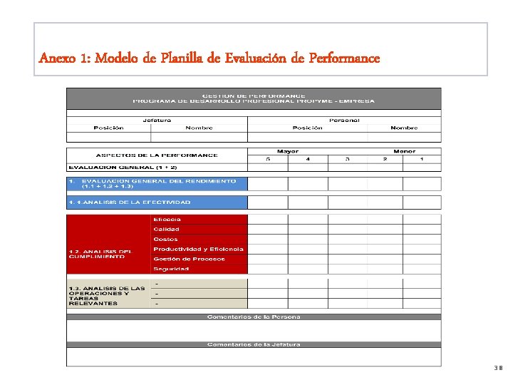 Anexo 1: Modelo de Planilla de Evaluación de Performance 38 