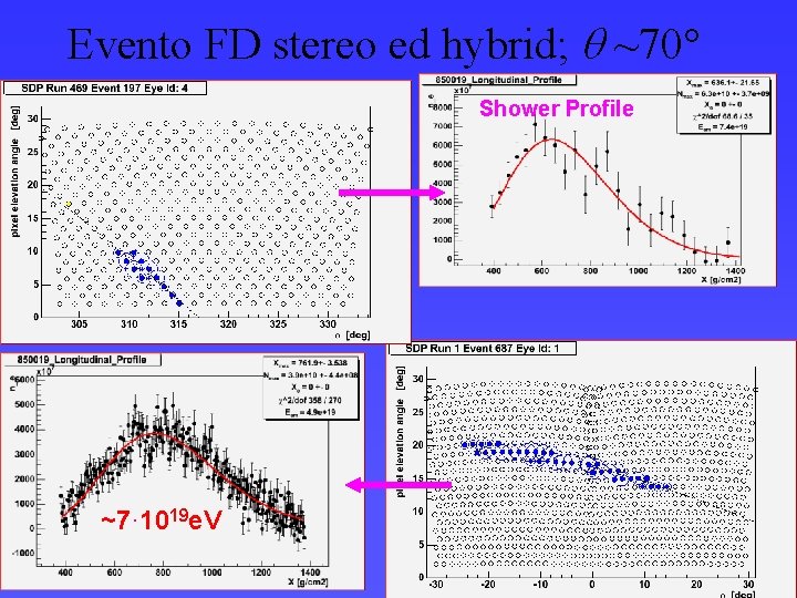 Evento FD stereo ed hybrid; q ~70° Shower Profile ~7· 1019 e. V 