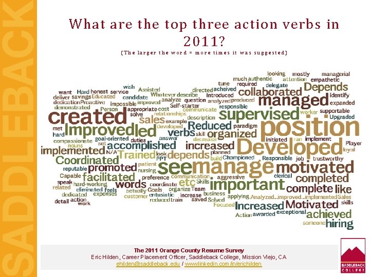 What are the top three action verbs in 2011? (The larger the word =