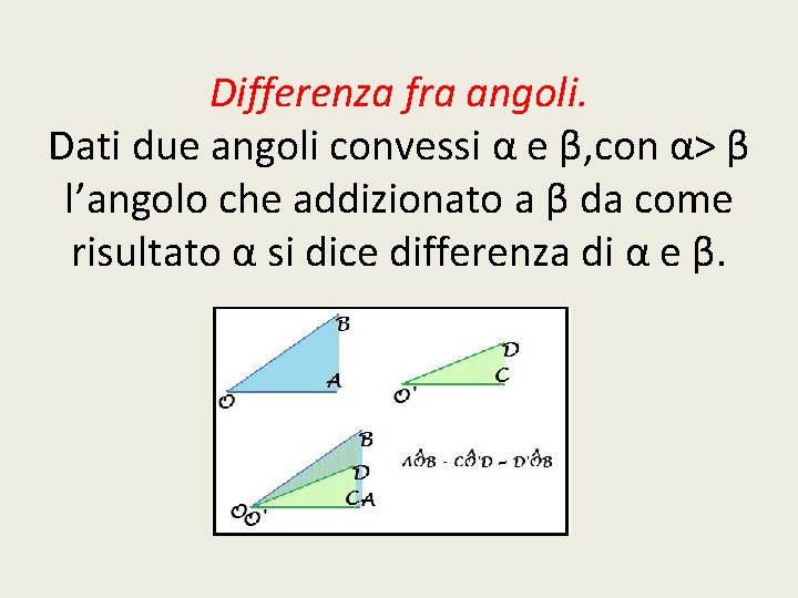 Differenza fra angoli. Dati due angoli convessi α e β, con α> β l’angolo