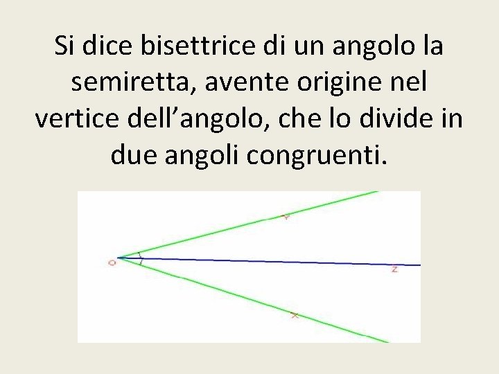 Si dice bisettrice di un angolo la semiretta, avente origine nel vertice dell’angolo, che