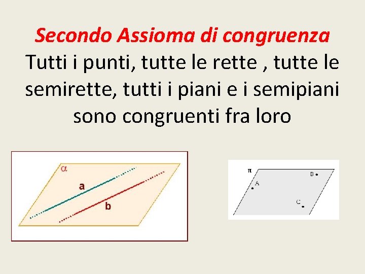 Secondo Assioma di congruenza Tutti i punti, tutte le rette , tutte le semirette,