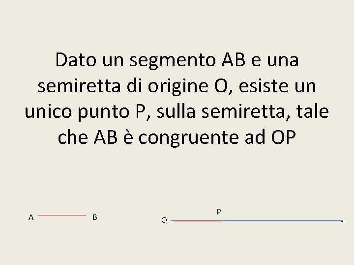 Dato un segmento AB e una semiretta di origine O, esiste un unico punto