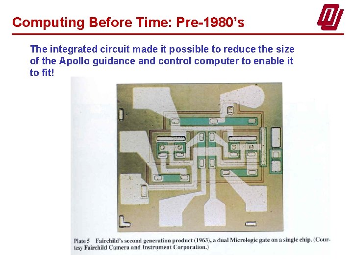 Computing Before Time: Pre-1980’s The integrated circuit made it possible to reduce the size
