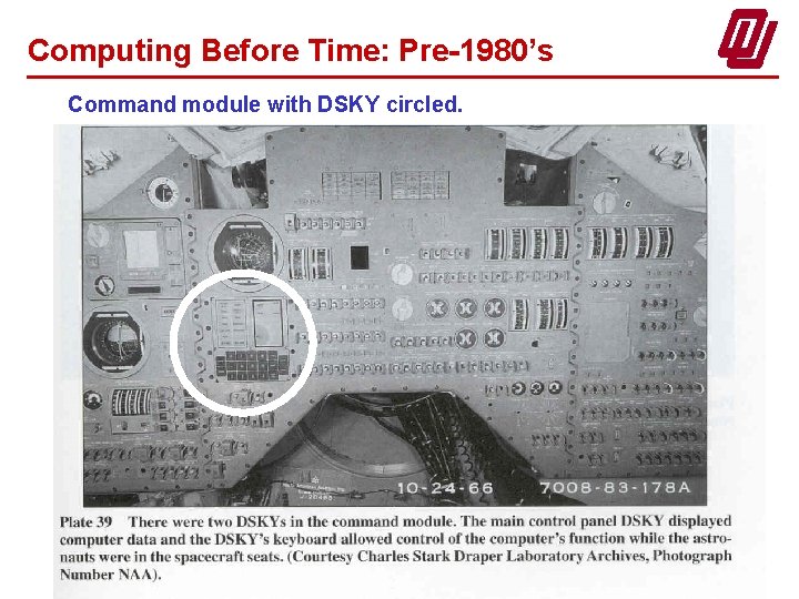 Computing Before Time: Pre-1980’s Command module with DSKY circled. 