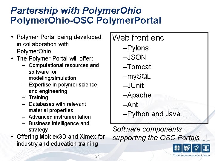 Partership with Polymer. Ohio-OSC Polymer. Portal • Polymer Portal being developed in collaboration with
