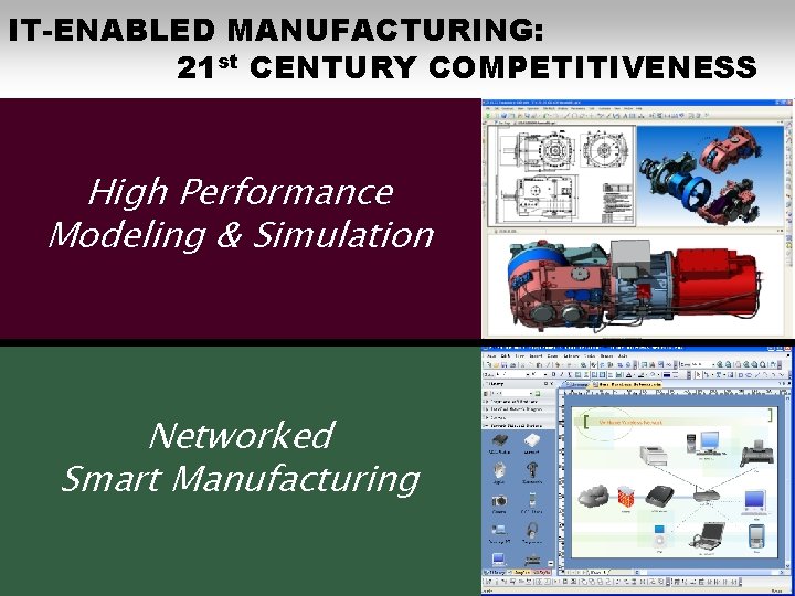 IT-ENABLED MANUFACTURING: 21 st CENTURY COMPETITIVENESS High Performance Modeling & Simulation Networked Smart Manufacturing