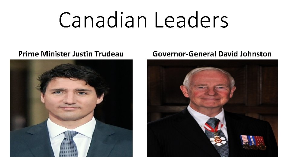 Canadian Leaders Prime Minister Justin Trudeau Governor-General David Johnston 