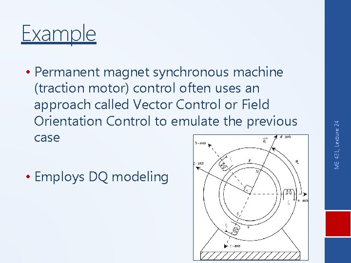  • Permanent magnet synchronous machine (traction motor) control often uses an approach called