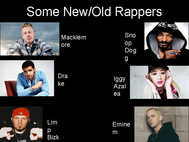 Some New/Old Rappers Macklem ore Dra ke Lim p Bizk Sno op Dog g