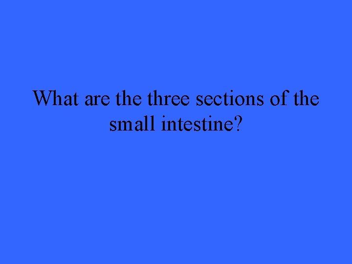 What are three sections of the small intestine? 