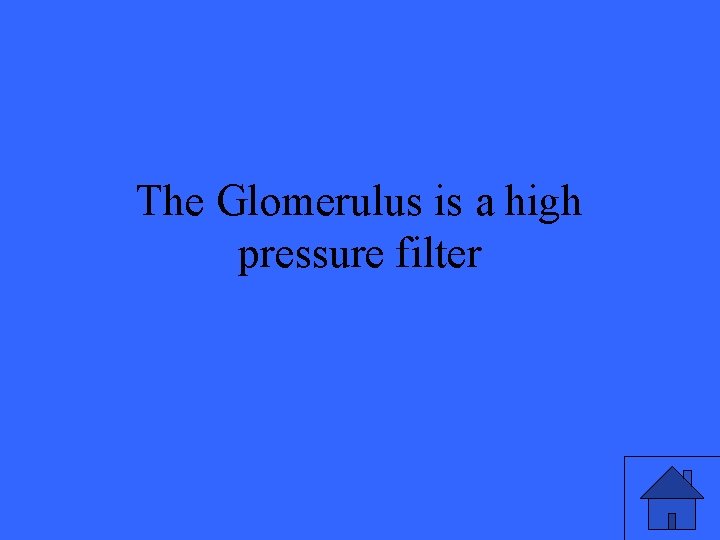 The Glomerulus is a high pressure filter 