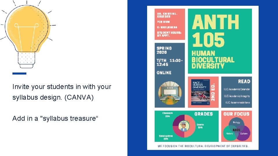 Invite your students in with your syllabus design. (CANVA) Add in a "syllabus treasure“