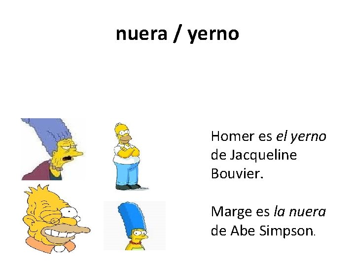 nuera / yerno Homer es el yerno de Jacqueline Bouvier. Marge es la nuera