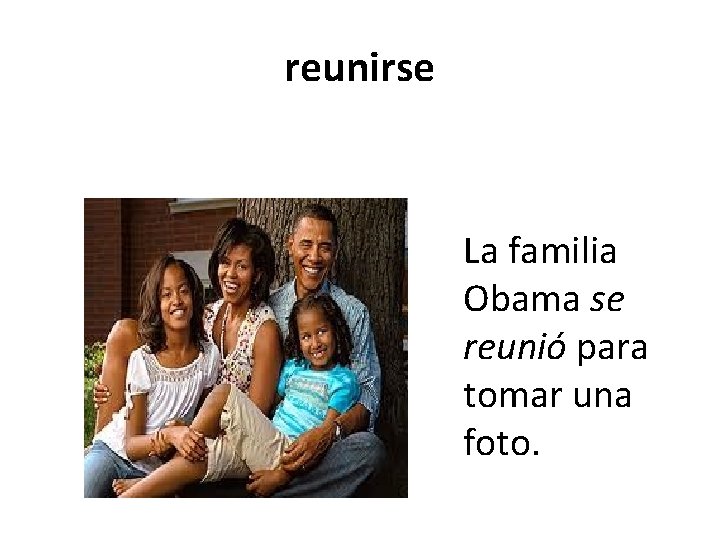 reunirse La familia Obama se reunió para tomar una foto. 