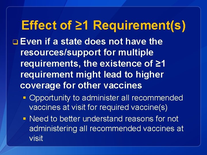 Effect of ≥ 1 Requirement(s) q Even if a state does not have the