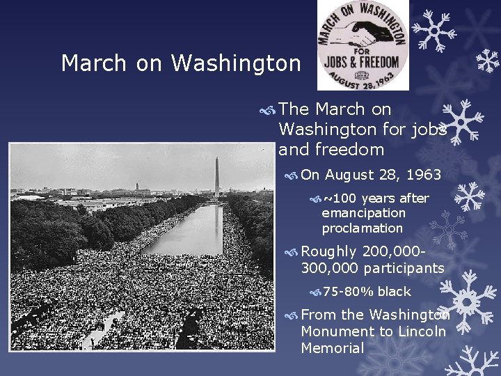 March on Washington The March on Washington for jobs and freedom On August 28,